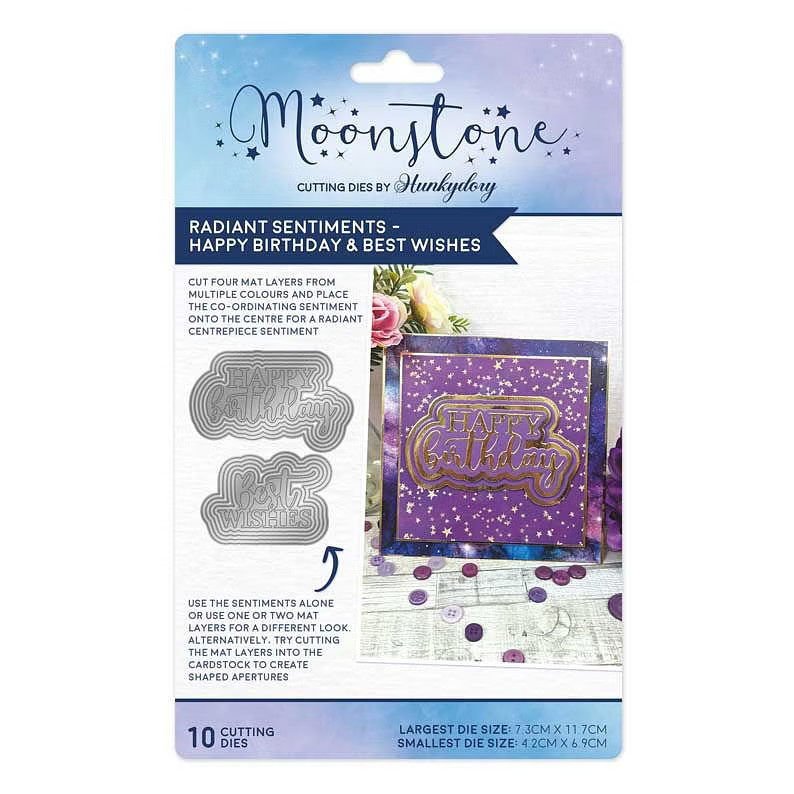 Hunkydory Moonstone - Radiant Sentiments - Happy Birthday & Best Wishes Die Set