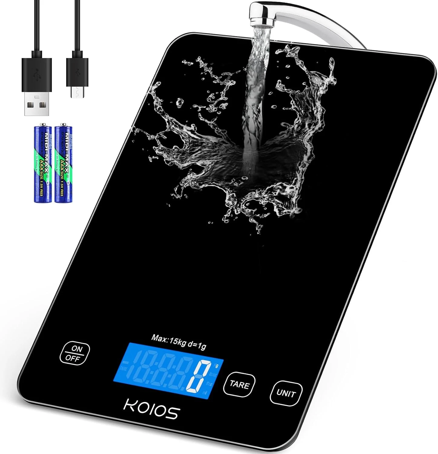 Balanza Cocina Digital 15Kg/33Lb Precisión 0.1Oz, Negro LCD USB
