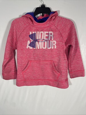 Under Armour Hoodie Girls Small Hot Pink W Purple Used Cold Wear Youth Pullover
