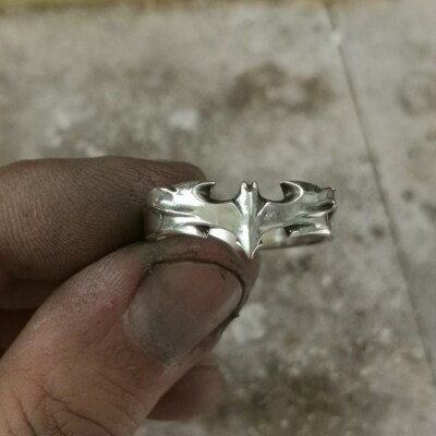 925 Sterling Silver Bat Ring For Men - Biker Punk Skull Ring Size 8 - View #2