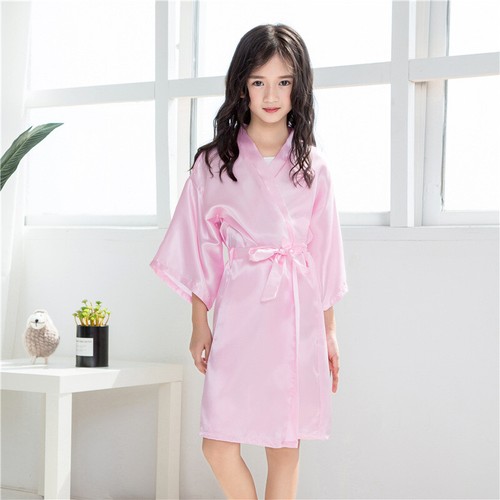Girls Spring Summer Robes Japanese Kimono Robe Chinese Ice Silk V-neck Bathrobe - Picture 3 of 11