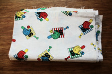 A Piece Of Cotton Fabric White - Green / Multicolor Baseball Theme 2 Yards 08
