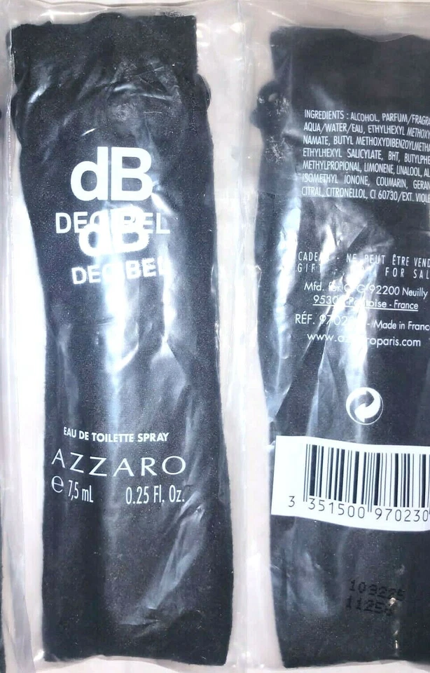 AZZARO dB DECIBEL PARA HOMBRES 0.25 oz 7.5 ml CADA EDT Spray Juego de 2 Con Bolsa NUEVO Foto 2 de 2