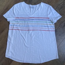 WESTBOUND | Cotton Blend White Cotton Blend Color Striped V Neck Shirt Sleeve L