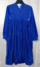 Vintage 80s Robe Royal Blue Velour Long Sleeve Pockets Zip Up Sz M