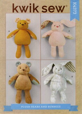 Kwik Sew K4373 Plush Bears & Bunnies 2 Sizes 17'', 21'' UNCUT Sewing Pattern