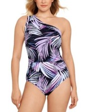  99 Swim Solutions One-Shoulder Tummy-Control One-Piece Swimsuit Black Size 10