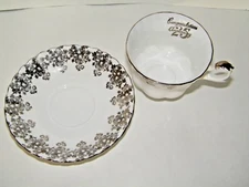 Royal Albert English Bone China Cup & Saucer "25th Anniversary" Silver  VTG EUC
