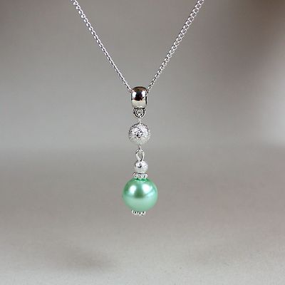 Light mint green pearl silver chain pendant necklace wedding bridesmaid gift
