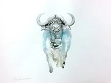 Buffalo, Animal, Watercolor artwork, Handmade, Original painting on paper