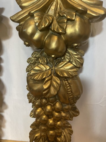 Vintage 1966 Two Syracuse Syroco Gold Gilt Self-Hanging Fruit & Bow Wall Panels - Picture 4 of 8