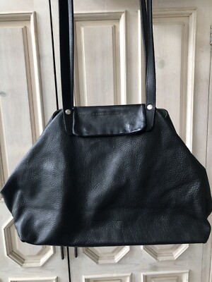 Kara Van Petrol Black Leather Handbag From Florence, Italy
