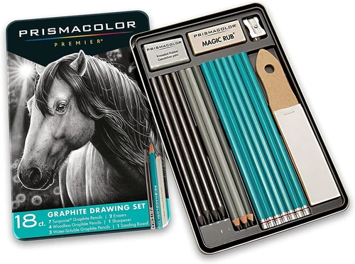 18 Prismacolor Premier GRAPHITE DRAWING SET Pencils Erasers & Sharpeners