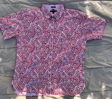 Vintage Tommy Hilfiger Mens XXL Red White Paisley Button Up Shirt 80s 