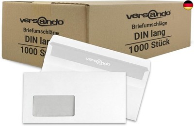 1000 Envelopes, 22 x 11 cm with Window, White Self-Adhesive with Internal