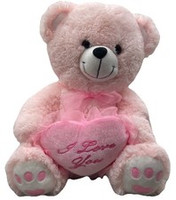 Valentine Love Bear Glitter Pink Heart Paw Fuzzy Fur 13inc" Plush Stuffed Animal