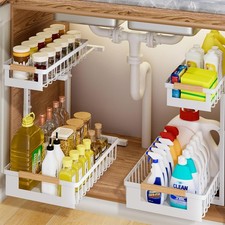 2 Pack Under Sink Organizer, 2 Tier Pull Out Cabinet Organizer with 5-Level