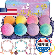 8 Packs Mermaid Bath Bombs for Kids Girls, Bubble Bath Bomb Kit with Surprise To