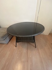 Round Rattan Coffee Table with Glass Top