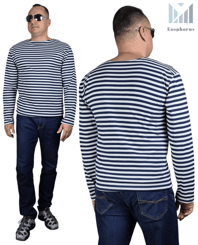 Dunkelblaues Matrosen TShirt gestreift Langarm Telnyashka Тельняшка (L) - Bild 2 von 5