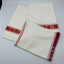 x3 Linen Union Tea Towels Catering  Kitchen Restaurant Bar Glass Cloth Red 