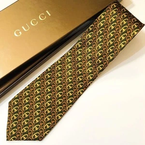 Cravate GUCCI 57,08 pouces motif panneau vert soie élégante