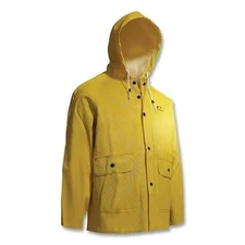 Webtex Rain Jacket, Attached Hood, 0.65 mm Thick, Heavy-Duty Ribbed PVC, Yellow,