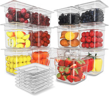 12 Pack Plastic Food Pan with Lid 1/6 Size 6 Inch Deep Restaurant Clear Food