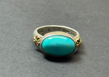 TURQUOISE STERLING SILVER & 18K SIGNED D. ROBERT SMITH SIZE 6.5