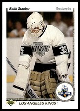 1990-91 Upper Deck #165 Robb Stauber Los Angeles Kings Rookie Hockey Card. rookie card picture