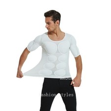 Men Body Shaper FakeMuscle Enhancers ABS Invisible Pads Top Cosplay Chest Shirts