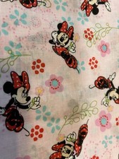 Disney Minnie Mouse Floral Garden Fabric 100 Cotton Pink Background 34" x 44"