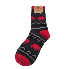 Cabin Bear Crew Socks Lazy One Womens 5-10 Mens 4-8 Cotton Blend Red Black