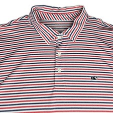Vineyard Vines Men Bradley Red White Blue Stripe Sankaty Performance Polo Sz LG