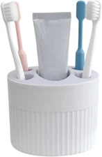 Toothbrush Holder Bathroom Toothpaste Stand Organizer Freestanding White