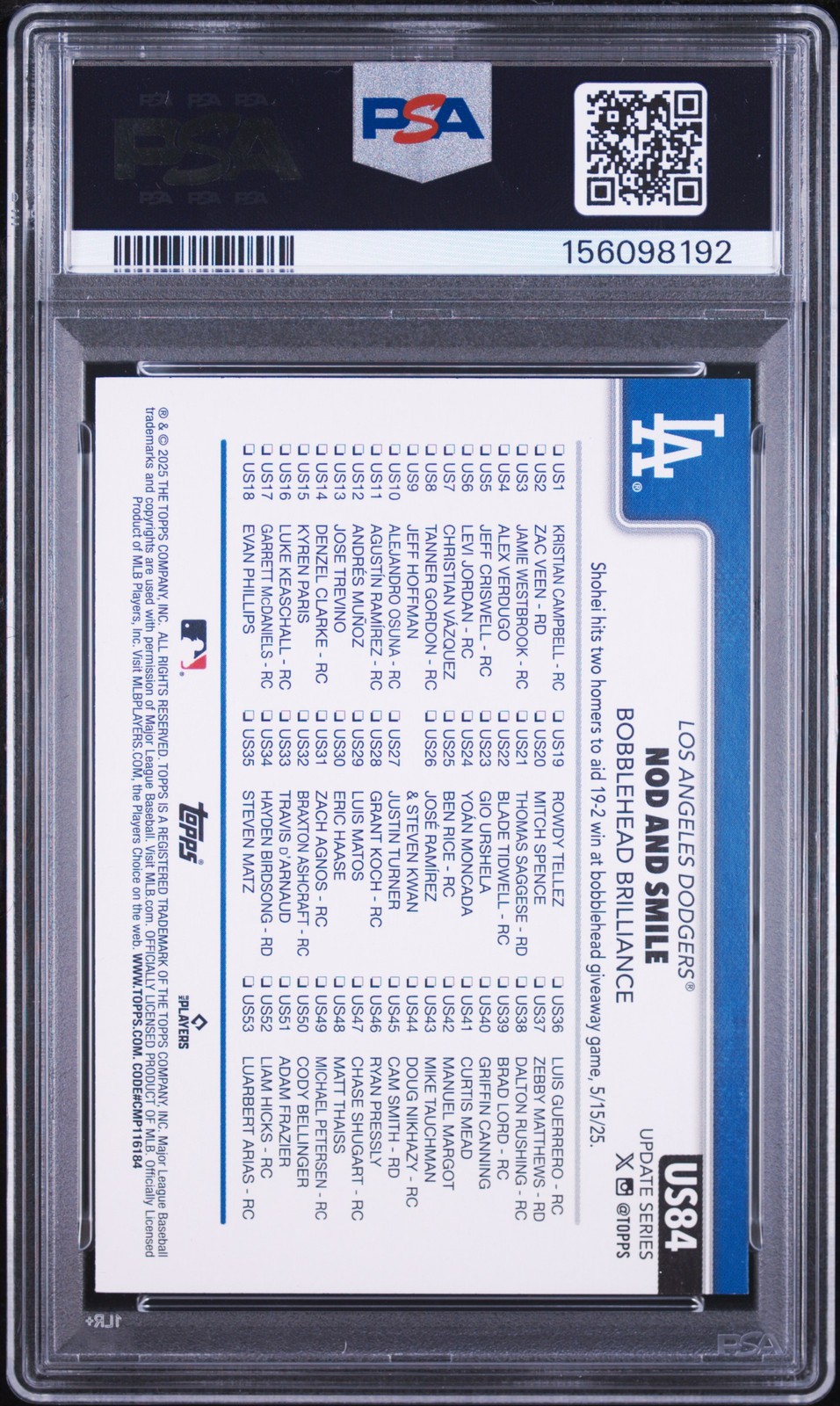 2025 TOPPS UPDATE SANDGLITTER #84 SHOHEI OHTANI PSA 9 view 2