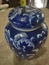 Festcool 9 In Blue and White Porcelain Floral Temple Ginger Jar Vase