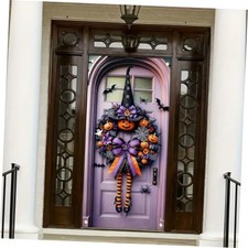 Halloween Door Cover Banner Witch Hat Pumpkin Design Pumpkin Butterfly Decor