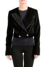 Just Cavalli Women's Black Double Breasted Velour Cropped Blazer US S IT 40