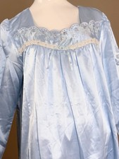 VTG AMANDA STEWART SATIN COTTON BACK NIGHTGOWN COTTAGE LACE EMBROIDERED SIZE L