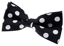 Classy Vintage Polka Dots Woven Microfiber Pre-tied Bow Black With White Dots
