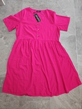 BNWT Maternity Button Down Smock Dress. Fuchsia Pink. Size 12. Boohoo.