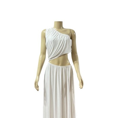 Misa Los Angeles White Cutout One Shoulder Jersey Stretch Maxi Dress Size L