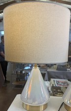 Glass Table Lamp W/ Brass Base Elegant Home Lighting Living Room Office 18In New
