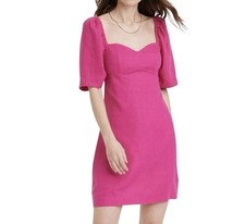 A New Day Sheath Dress Linen Pink Puff Short Sleeve Sweetheart Smocked Zip Large