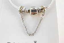Authentic PANDORA Two Tone Heart Safety Chain  790307 Charm