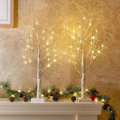 PEIDUO Christmas Decorations Indoor, 2 FT Birch Tree with LED Lights, Fairy Ligh