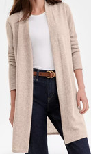 NWT Charter Club Luxury 100 Cashmere Small Pearl Taupe Long Cardigan, 229