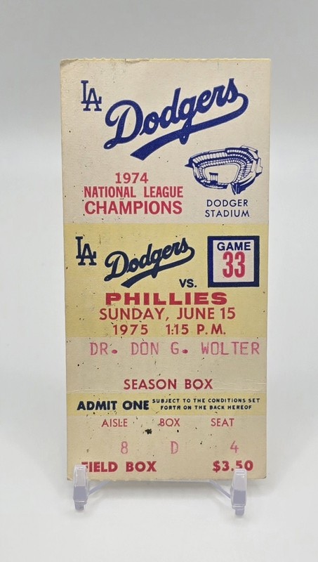 1975 DODGERS vs Phillies Ticket Stub Cash 12 Career HR Luzinski 70 HR