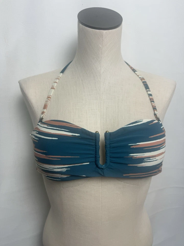 Top de bikini rojo Carter verde azulado y blanco acolchado envolvente alrededor del cuello nuevo sin etiquetas pequeño Foto 4 de 4